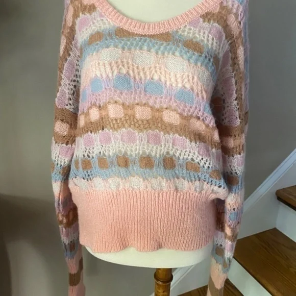 Anthropologie Lineamaglia Pink Crochet Sweater M/L - Picture 9 of 13